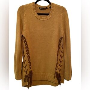 Colleen Lopez Pullover Sweater With Lace-Up Seams Caramel Spice S New Cabincore